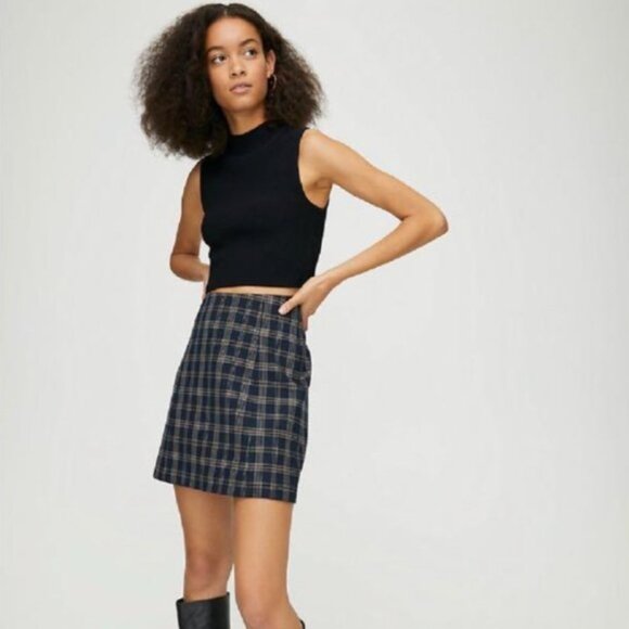 Aritzia Dresses & Skirts - Aritzia Babaton Skirt Women 0 Yellow Black Plaid Dark Academia Preppy Schoolgirl